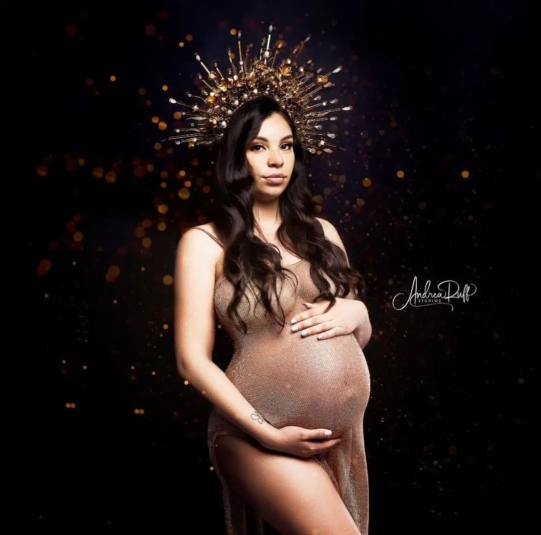 Maternity Dresses for Photo Shoot Pregnancy Dress Photography Shoot Gold Knitted Robe Clothing Props - 6