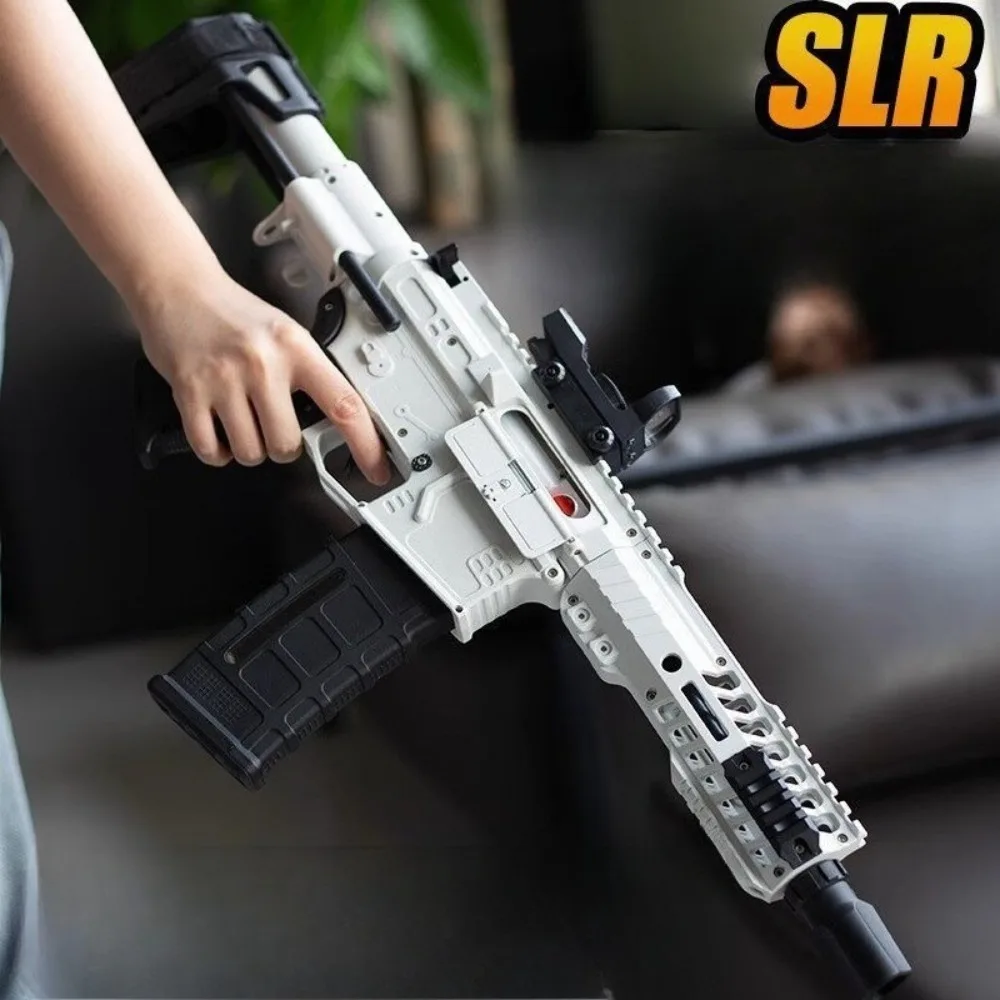 프리미엄 화이트 SLR 전동 장난감 라이플 (스코프 포함) 전술 젤 블래스터, 야외 슈팅 게임 애호가를 위한 훌륭한 생일 선물