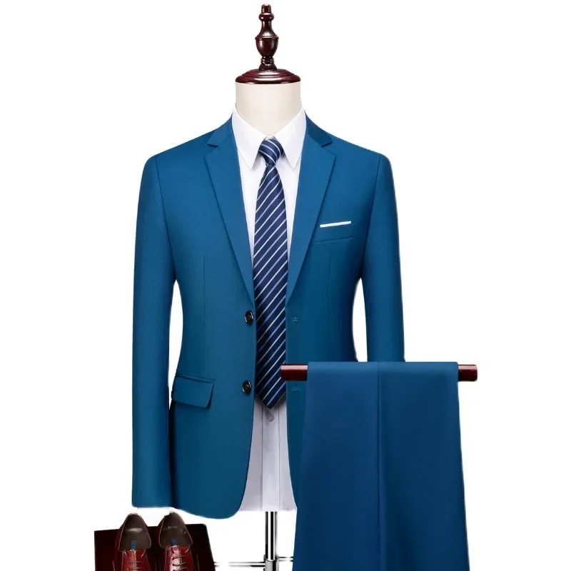Cross-Border Men's Business Casual Suit Fashionable Wedding Escort Western-Style Clothes 2-Piece Set China Origin