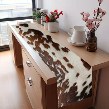 Brown Cowhide Printed Linen Table Runner 1