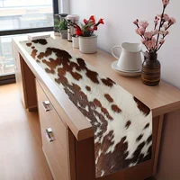 Brown Cowhide Printed Linen Table Runner Dresser Scarf Table Decor Farmhouse Western Style Table Runners Kitchen Home Paty Decor 1