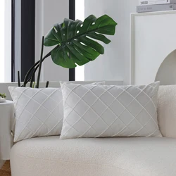 Set of 2 Luxurious Velvet Decorative Pillow Covers - Ultra Soft Cushion Covers - 30x50cm (WHITE)