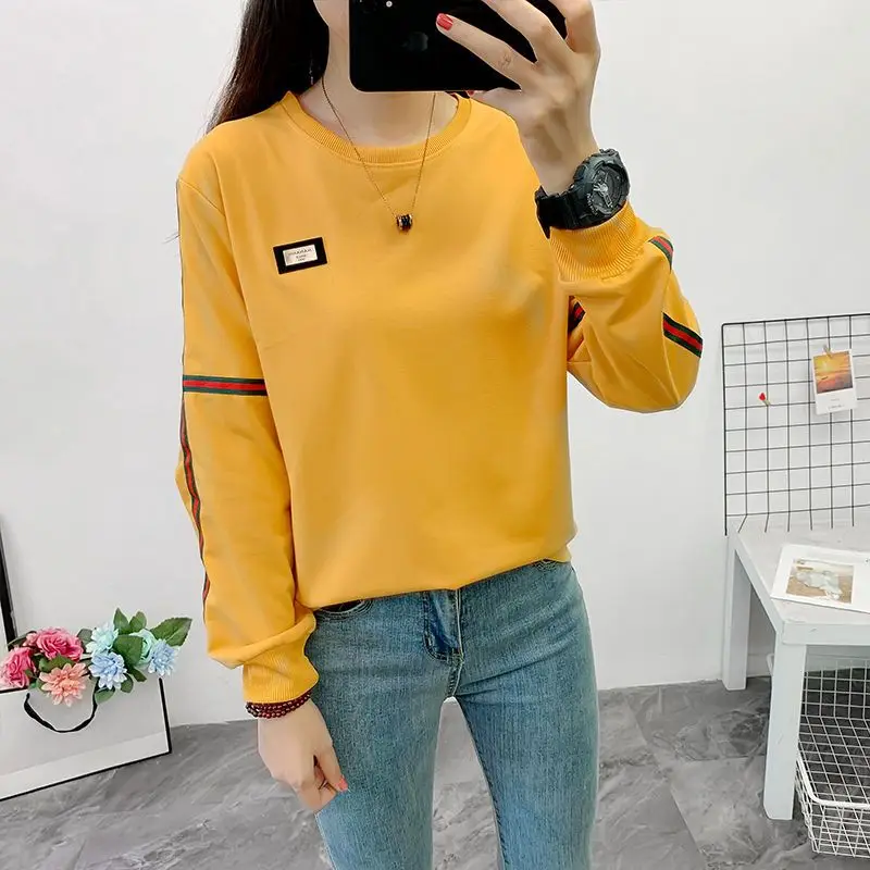 

Модная Универсальная футболка с круглым вырезом и длинным рукавом, женская одежда, Новинка весна-осень 2023, повседневные пуловеры, Корейская футболка