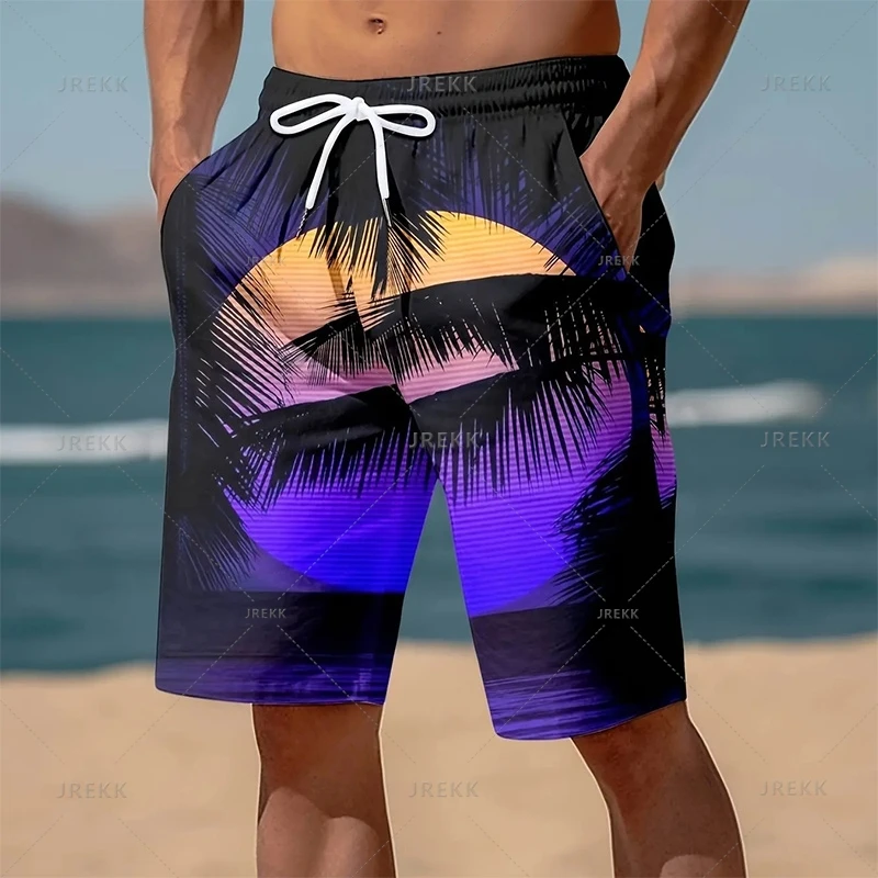 Summer Hawaiian 3D Printed Palm Trees Beach Shorts For Men Coconut Trees Graphic Swimming Trunks Women Fashion Board Shorts Pant 4