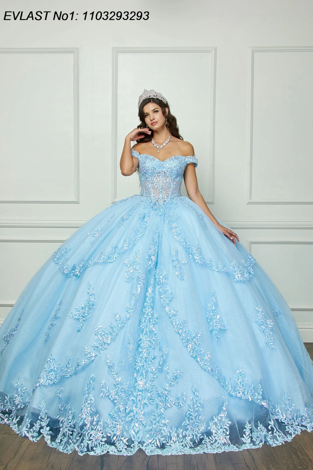 EVLAST Sky Blue Ball Gown Quinceanera Dress Lace Applique Beading Bow Corset Sweet 16 Vestidos De 15 Anos E1Q576