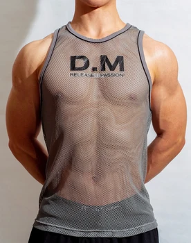 Men's Vest Transparent Breathable Mesh Vests Sleeveless Hot Tank Top for Male Men 1