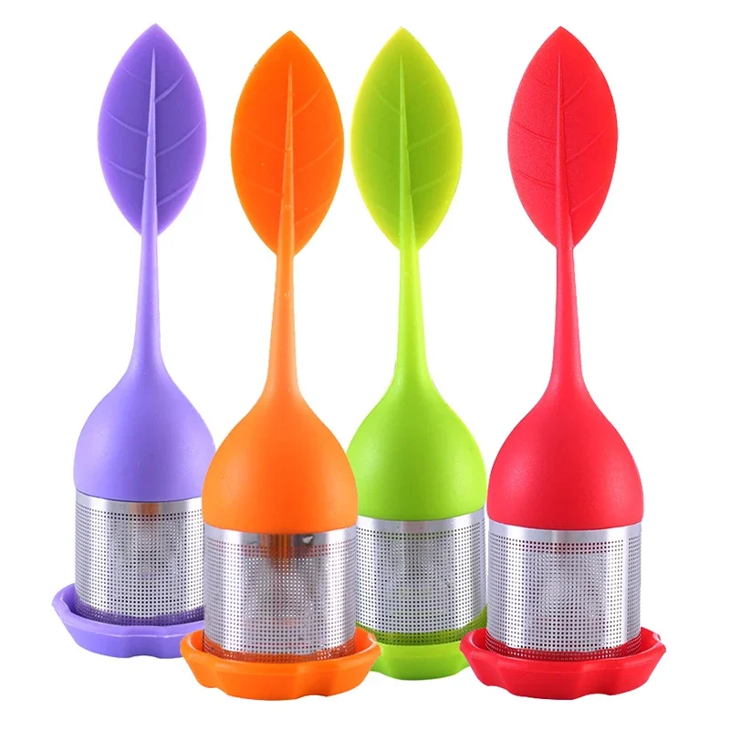 Tea Infuser Stainless Steel Fine Mesh Tea Filter BPA-Free Silicone Leaf Handle and Drip Tray for All Loose Leaf