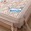 100% Waterproof Fitted Sheet Solid Color Cotton Quilted Embossed Mattress Protector Style Cover for Mattress Soft Pad for Bed 1