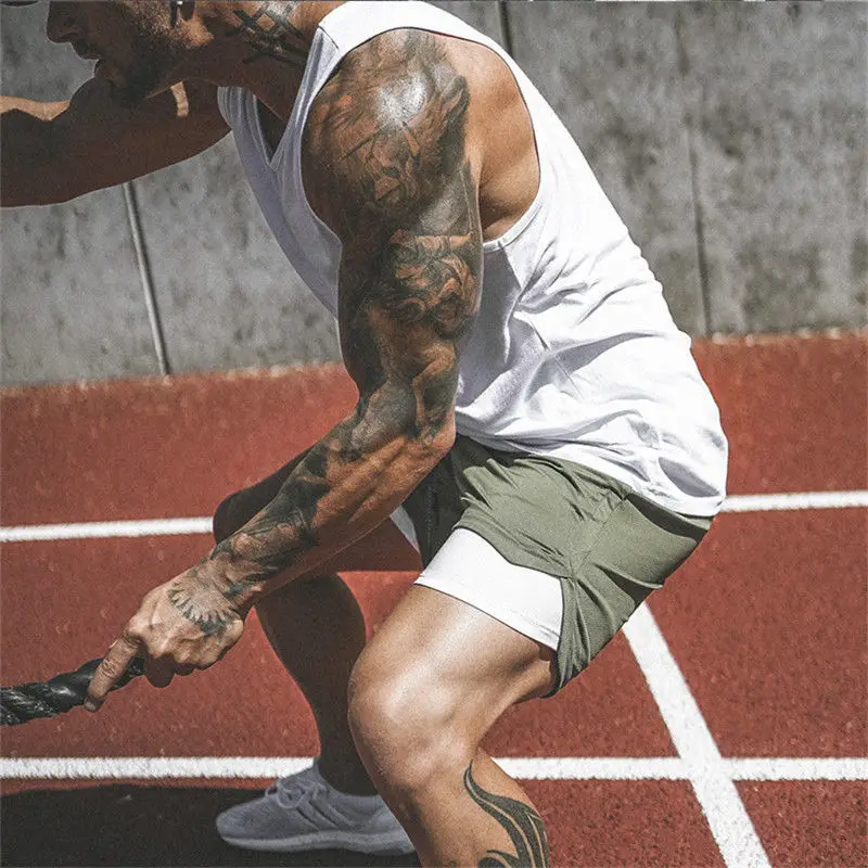 Double-Layer Sports Shorts Men's Summer Invisible Open-Seat Pants Loose Outdoor Pants Large Quick-Drying Breathable Run Shorts