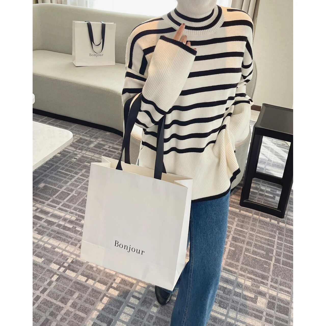 

2023 Plaid Stripe Oversize Turtleneck Knit Sweaters Tee Pullovers Y2k Clothes Top Woman Korean Fashion Vintage Oem Cheap Goth