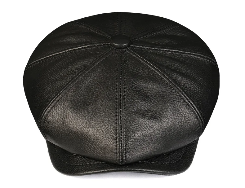 Leder Hut Baskenmütze Männer Herbst britischen Retro Rindsleder achteckigen Hut Winter Zeitungs junge Maler Mütze Kaffee Boina Hombre – Detail 18