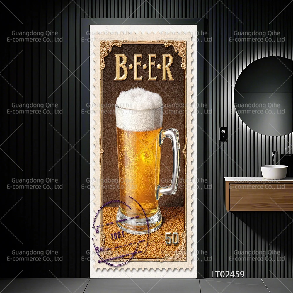 그래피티 맥주잔 문 스티커 - 레트로 패턴 비닐 데칼, 바 동굴 장 자가 접착식 펍 벽 장식 방수 벽지