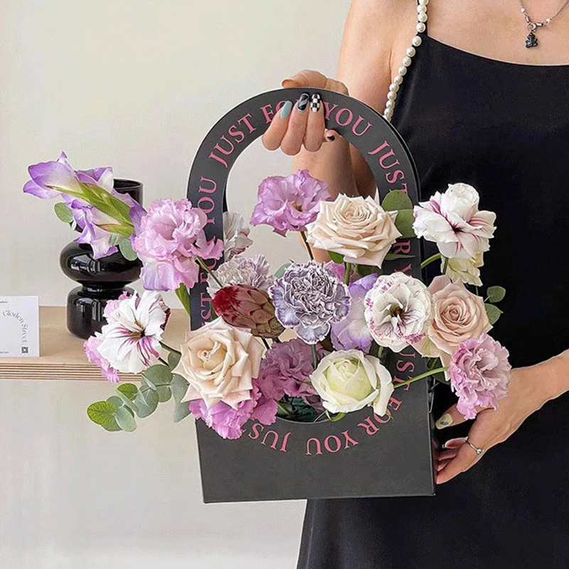 1Pc Portable Flower Basket Rose Flower Wrapping Box Gift Bag Wedding Birthday Christmas Party Bouquet Decor Supplies party gift bags canvas tote bags flower bags