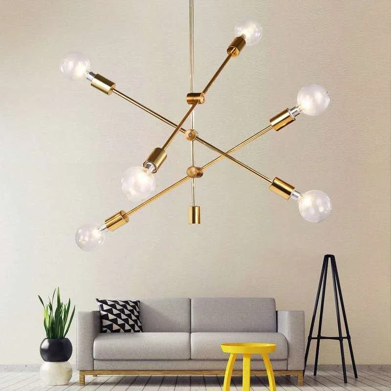 Plafonnier LED Sputnik en Laiton Brossé au Design Nordique Moderne, Luminaire Décoratif d'Nik, Idéal pour la Maison