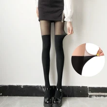 

Mock Suspender Tights College Style Japanese Women Stitching Fake Thigh High Pantyhose Upper Skin Lower Black Women's Stockings