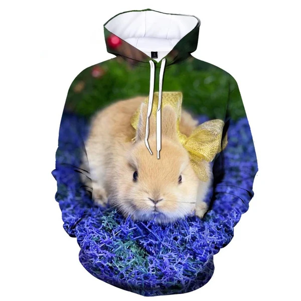 

Новые толстовки с 3D-принтом кролика для мужчин и женщин, милые модные пуловеры с капюшоном с животными