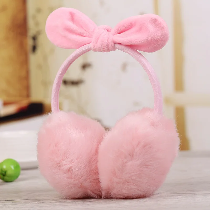 

Girls Vintage Bow Foldable Plush Earmuffs Solid Soft Warm Headphone Ear-cap Boys Winter Accessories Outdoor Ear Muffs for Women