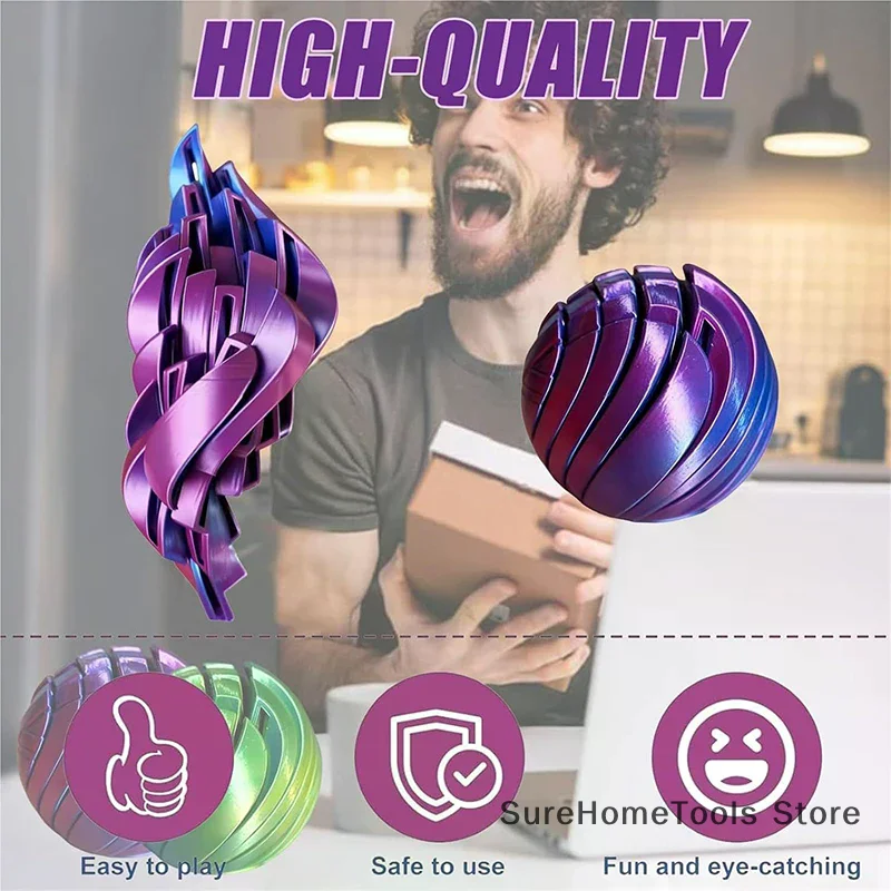 3D Printed Slime Ball Fidget Toy Twistsphere Gear Liquid Flow Rotating Anxiety Relief Office Adults Kids Stress Toy