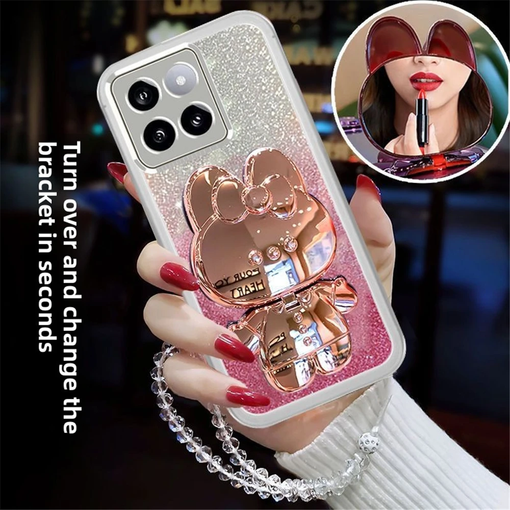 Crystal Rabbit Glitter Mirror Holder Bracelet Case - Sparkling Soft Back Cover