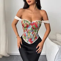 Vêtements pour femmes, nouvelle Niche, Style rétro, Jacquard, Style Court, soutien de la poitrine, os de poisson, impression colorée, Corset sous le buste 1