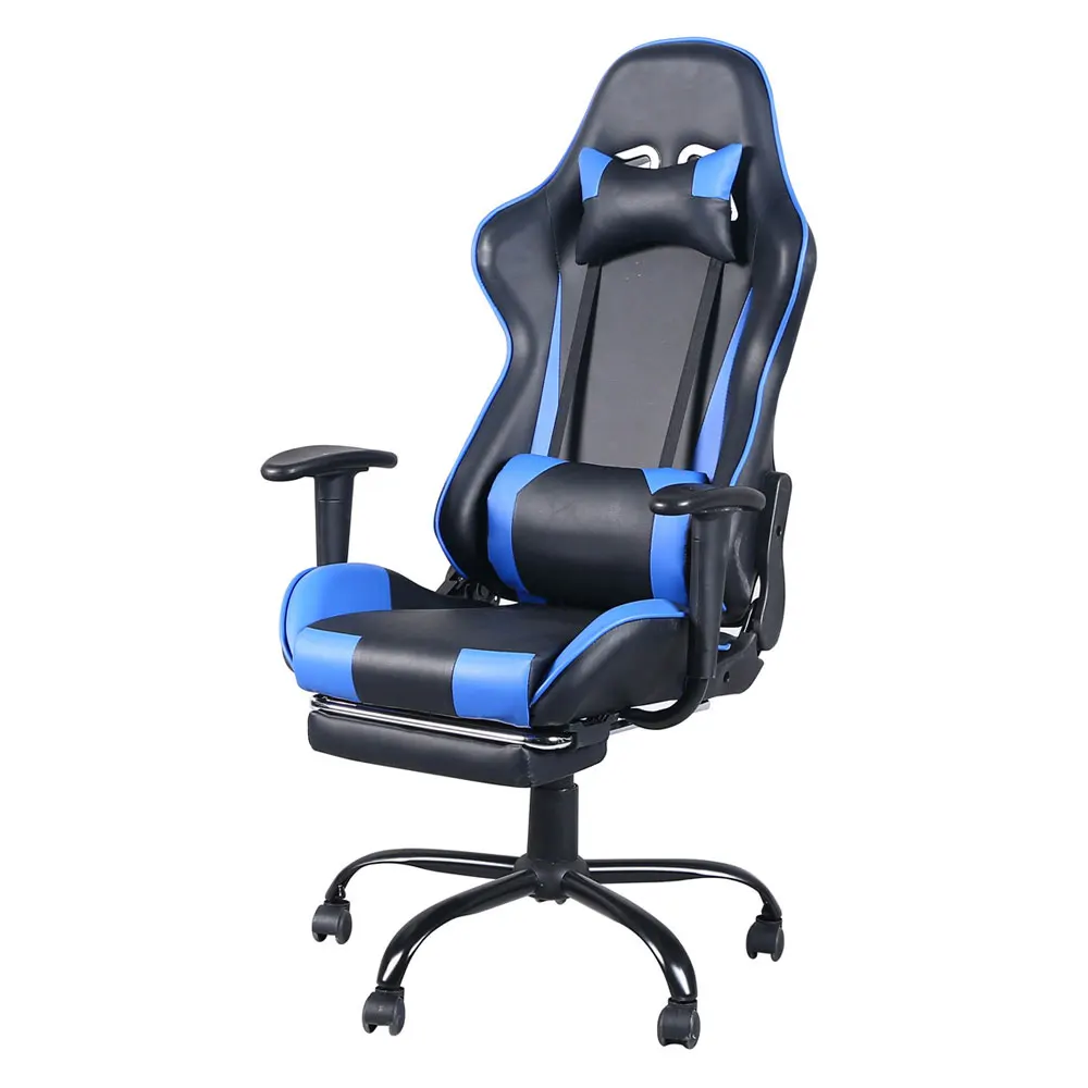 Gaming Chair with Foot Support Ergonomic Desk Chair Adjustable PC Computer Chair for Adults Black&Blue/Red/White[US-Stock] jada bigtime muscle 1 24 1972 pontiac firebird die cast car gold and blue toys for kids and adults collection model