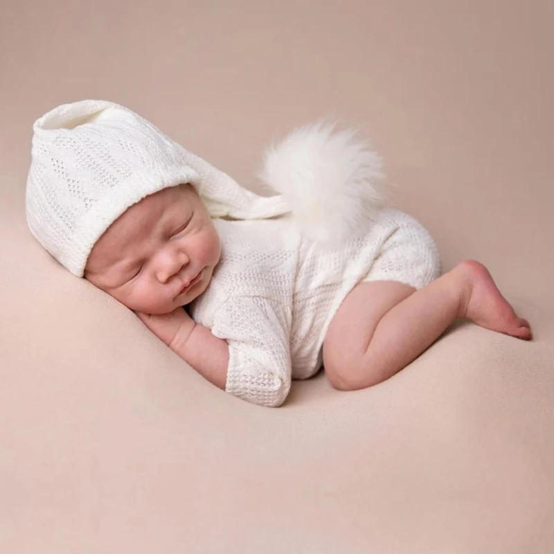 Newborn Muslin Hat & Long Sleeves Knitted Shirt Photo Shooting Set Photo Props Baby Jumpsuits Xmas Costume For Boys Girl