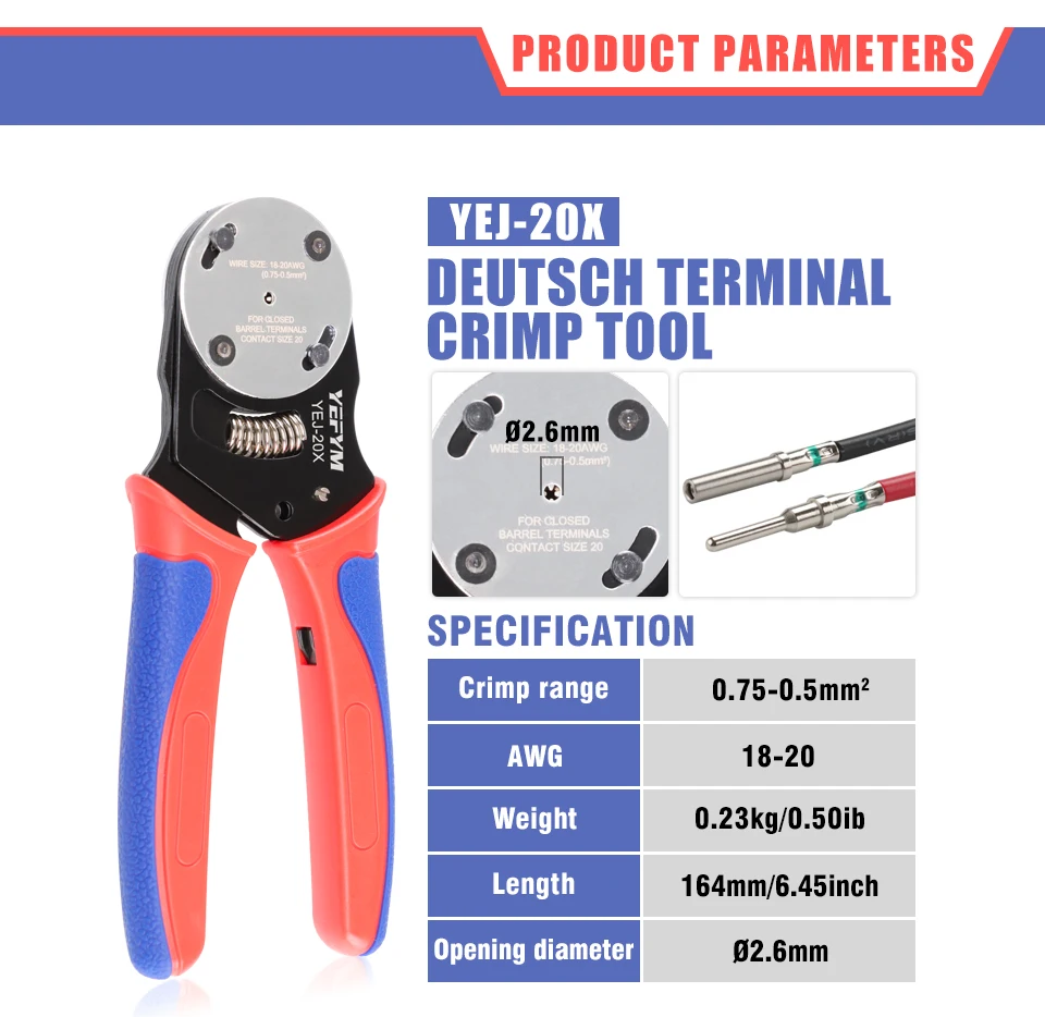 Deutsch Crimp Tool, YEJ-12X/16X/20X Crimper mit geschlossenem Zylinder: 4-Wege-Einkerbinder-Crimpzange für Deutsch Solid Contacts Zangen – Detail 3