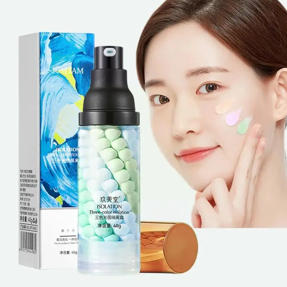 

40g Face Makeup Primer Tri-color Cream Brighten Contour Color Makeup Natural Waterproof Base Isolation Foundation Cream Mak B6L5