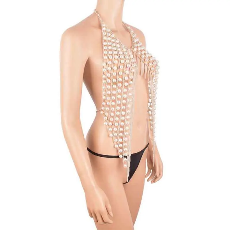 European American Accessories Women Body Chain Fashion Sexy Clothing Jewelry Nightclub Bar Pearl Tassel Personalized Chest Chain