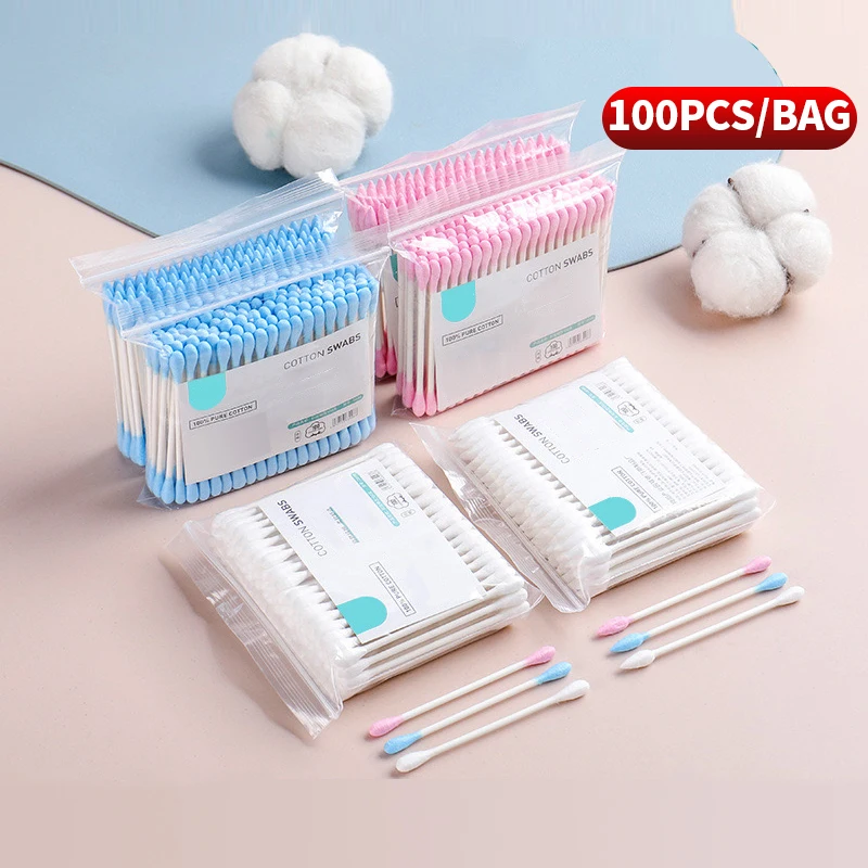 100PCS/bag double ended cotton swab - suitable for beauty, makeup, makeup removal, and daily cleaning use