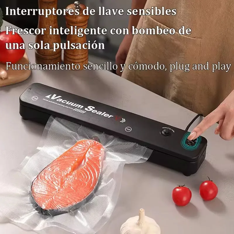 2026년형 220V/110V 전기 진공 실란트 포장기, 진공 백 연결 기능이 있는 가정용 식품 신선도 유지 블랙 진공 실링기