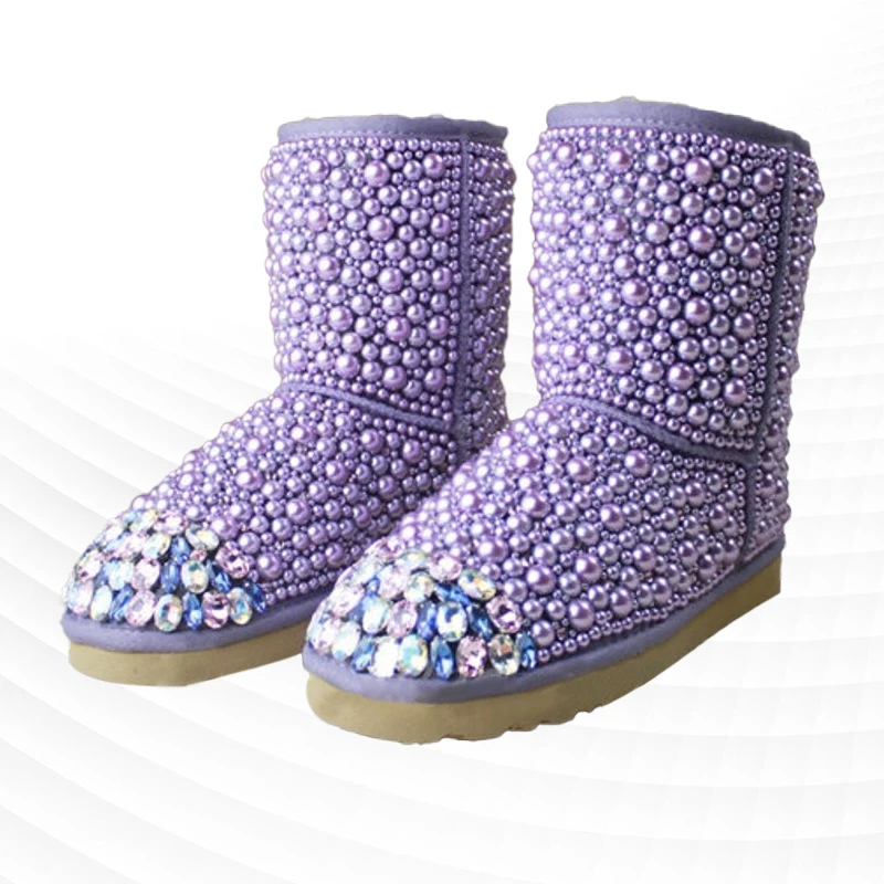 

Personalized design sense handmade winter water purple pearl warm everything snow boots fashion trend thickened cotton shoes wom