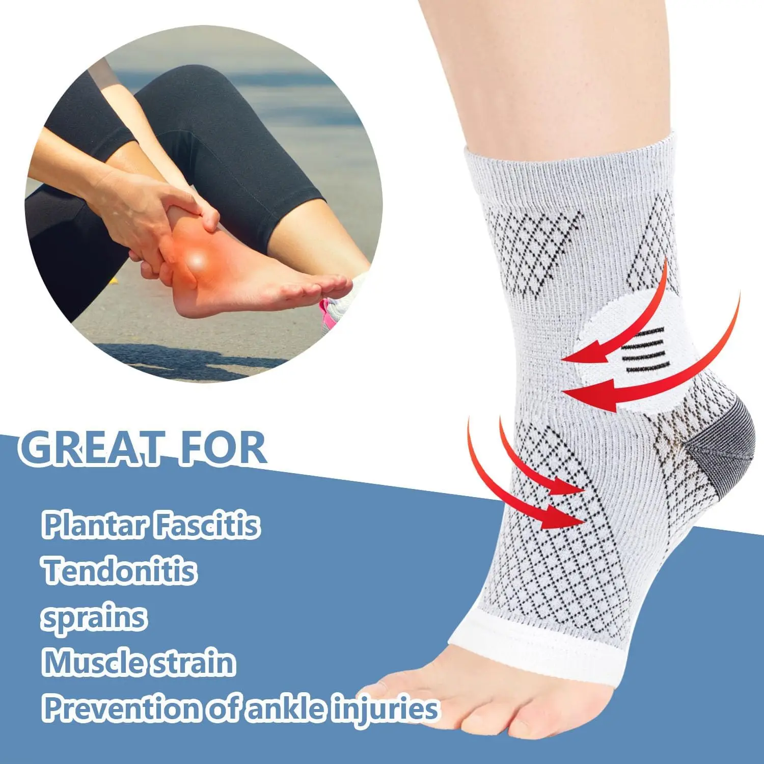 Neuropathy Socks Compression Socks Ankle Socks Ankle Support Ankle Support Brace 1 Pair Functional Socks for Neuropathy Neurosocks Plantar Fasciitis Socks for Women Men Compression Ankle Brace Foot Support