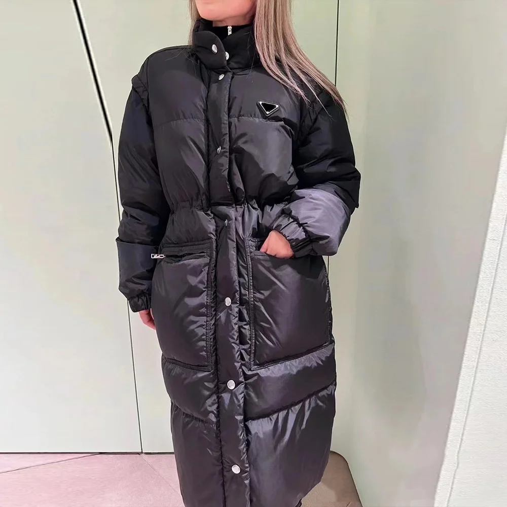 

Down Padding P23 Autumn And Winter New Fashion Classic Metal Letter Decoration Fill Full One Coat Two Wear Long Cotton Coat