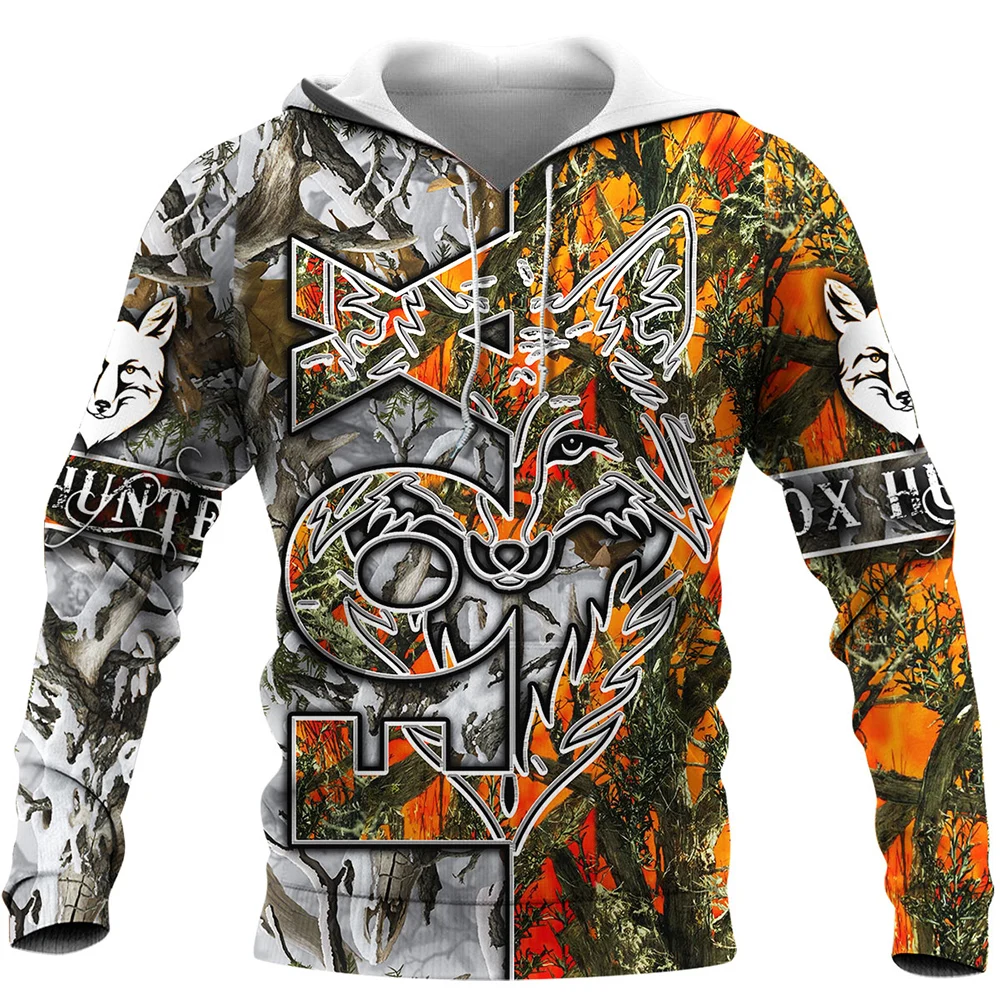 

Men Hoodie Animal Fox Hunting 3D All Over Printed Pullover Unisex Fashion Zipper Hooded Summer Coat Sudadera Hombre