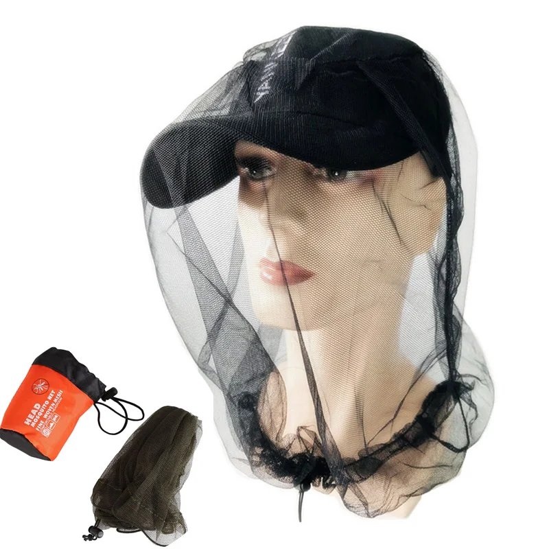 Filet Anti-Moustique Tête - Lot De 2 - Protection Moustiques Et Mouches Pour Camping, Randonnée - Noir 45x45cm