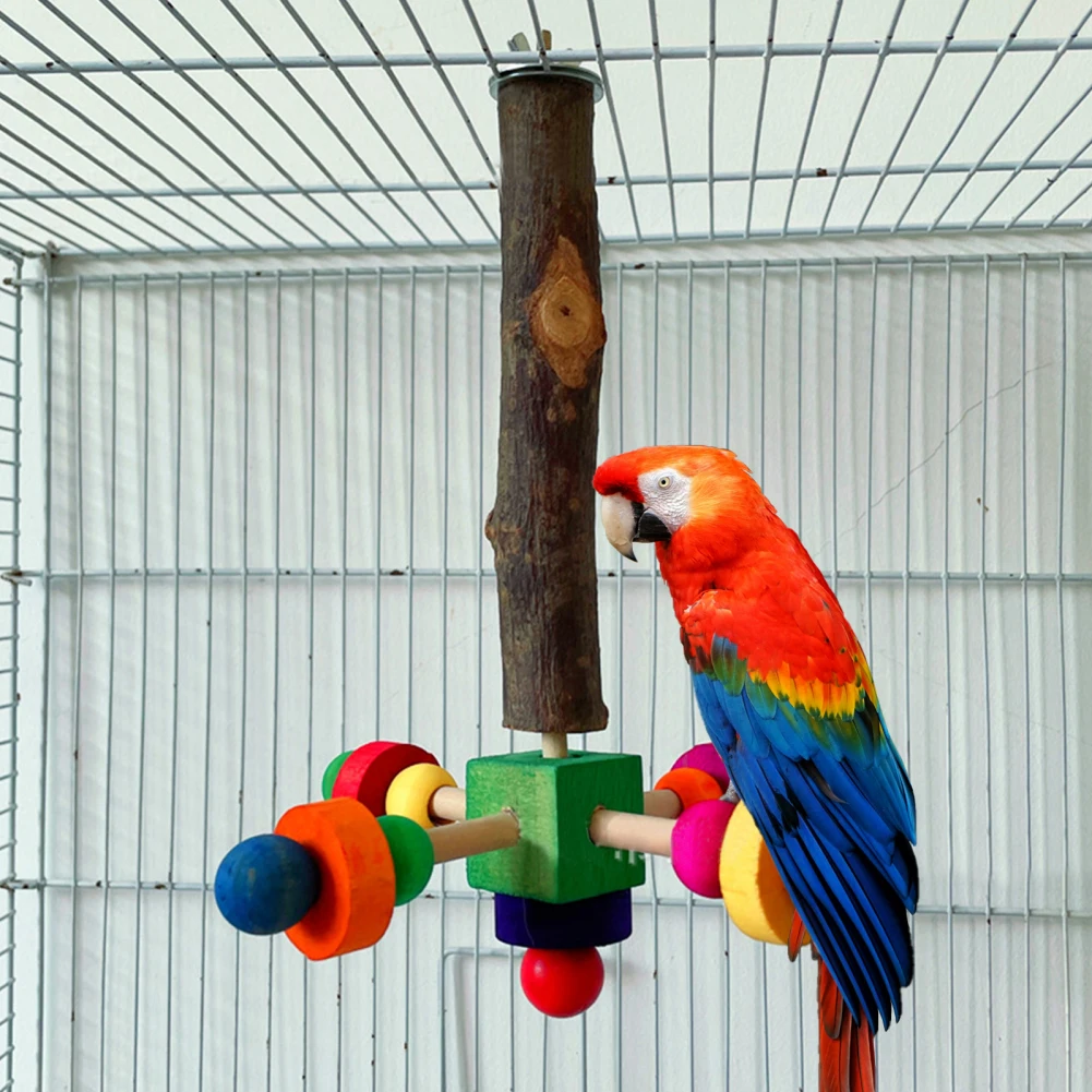 Bird Toys Natural Pepper Bird Stand Perch Toy With Rotating Balls Medium Large Birds Toys Wooden Bird Chew Toys Parrot Cage Toy