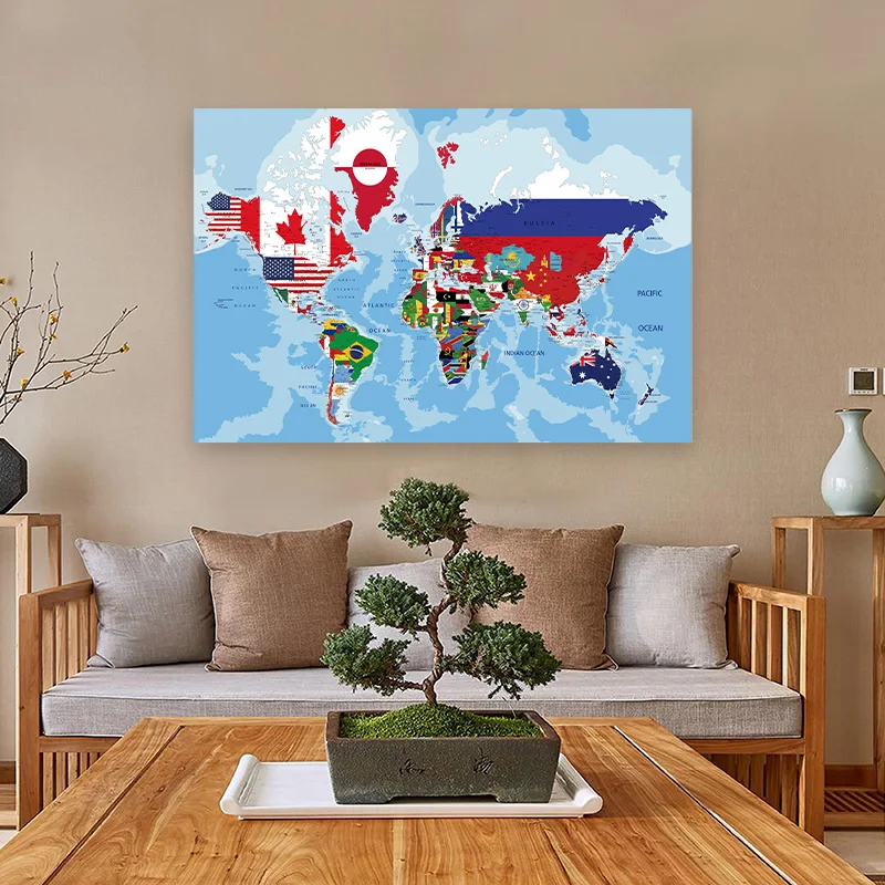 The World Map 30*20cm In English Canvas Painting Wall Decor Art Poster School Supplies Classroom Living Room Home Decor
