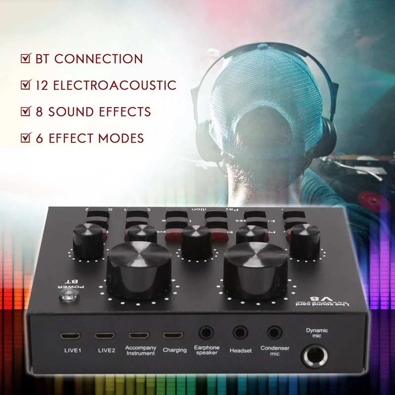 Sound Card Audio Set Interface External Usb Live Microphone Bluetooth Function for Computer Pc Mobile Phone Singin