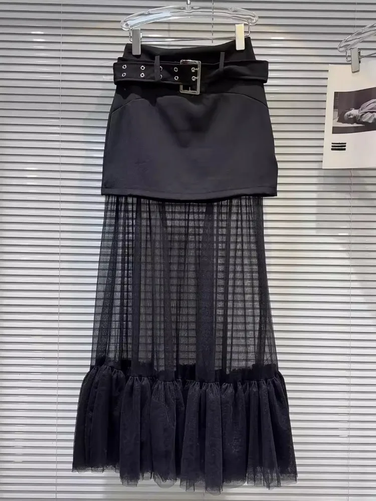 summer-new-women-gauze-spliced-belted-waist-long-skirt-ladies-new-designer-ruffles-mermaid-skirts-vintage-casual-patchwork-skirt