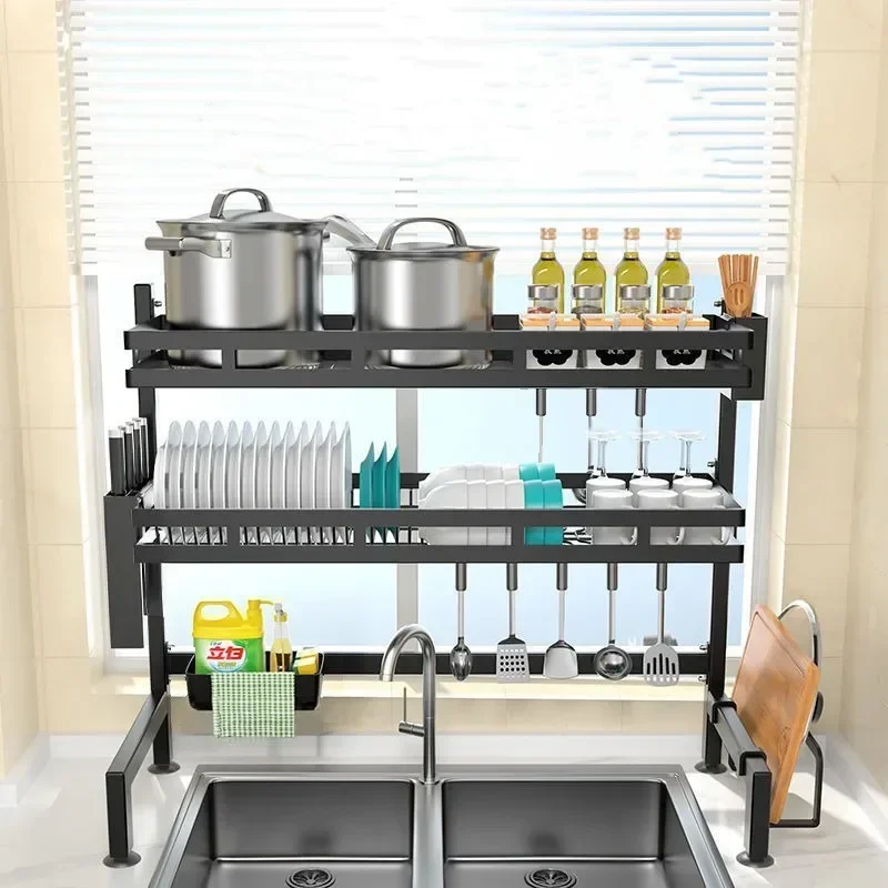 

1/2 Tier Kitchen Storage Shelf Above The Sink Dish Storage Rack Set Seasoning Tableware Draining Kitchenware Kitchen Accessories