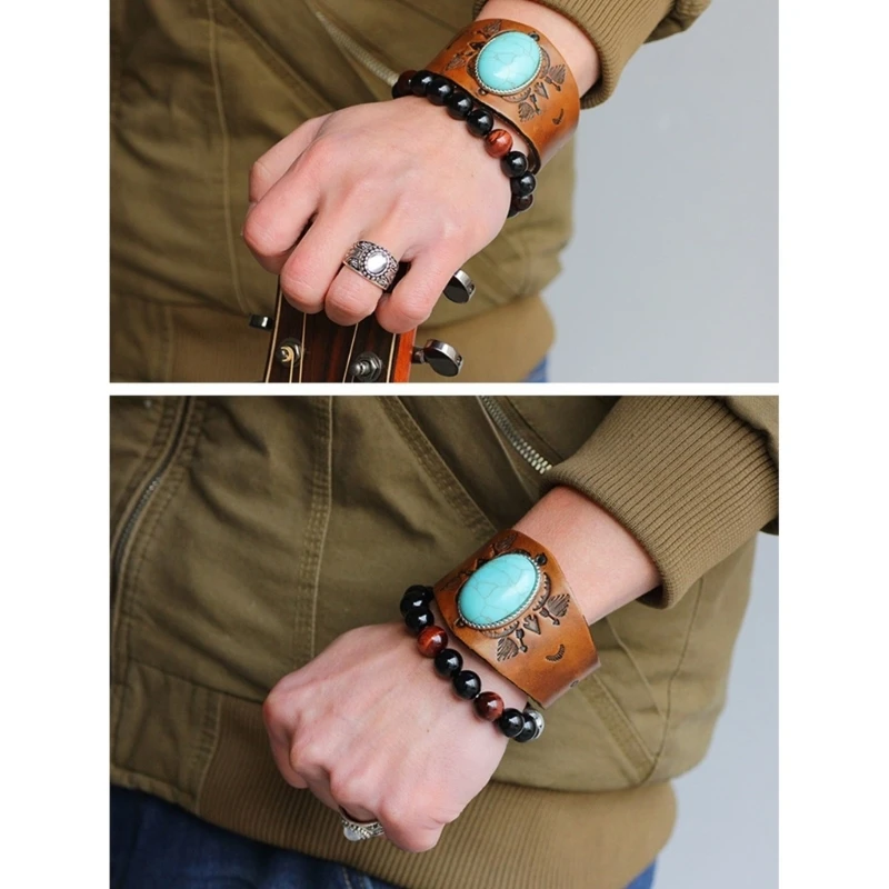 Medieval Wrist Guard Turquoise Embossing Wristband Men Retro Leather Wide Bracer Arm Armor Cuff Gauntlet Leather Wrist Protector