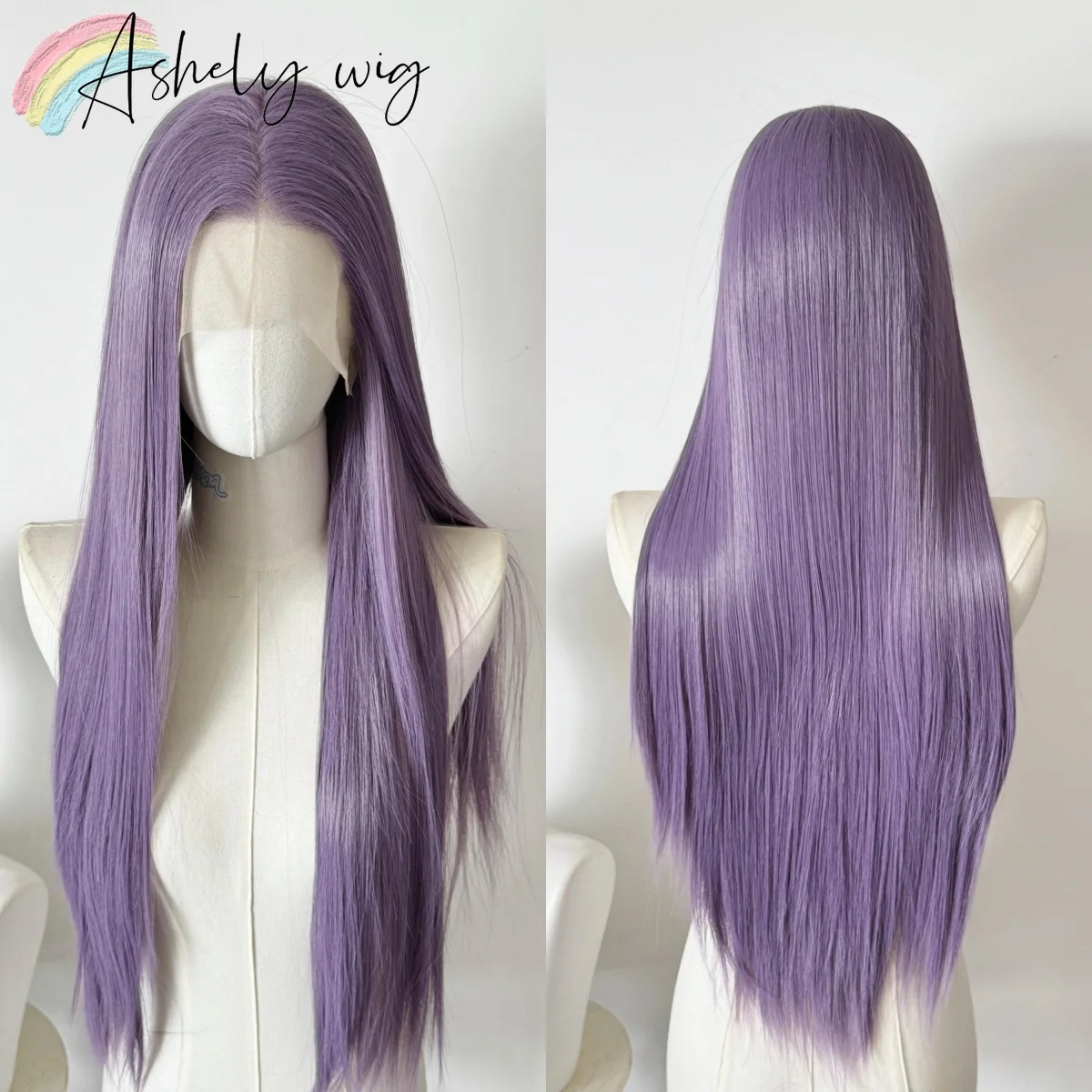 Lavender Wig for Women Purple-grayish Purple 13*4 HD Lace Frontal Hair Wig Lolita Long Straight Synthetic Lace Wigs for Cosplay