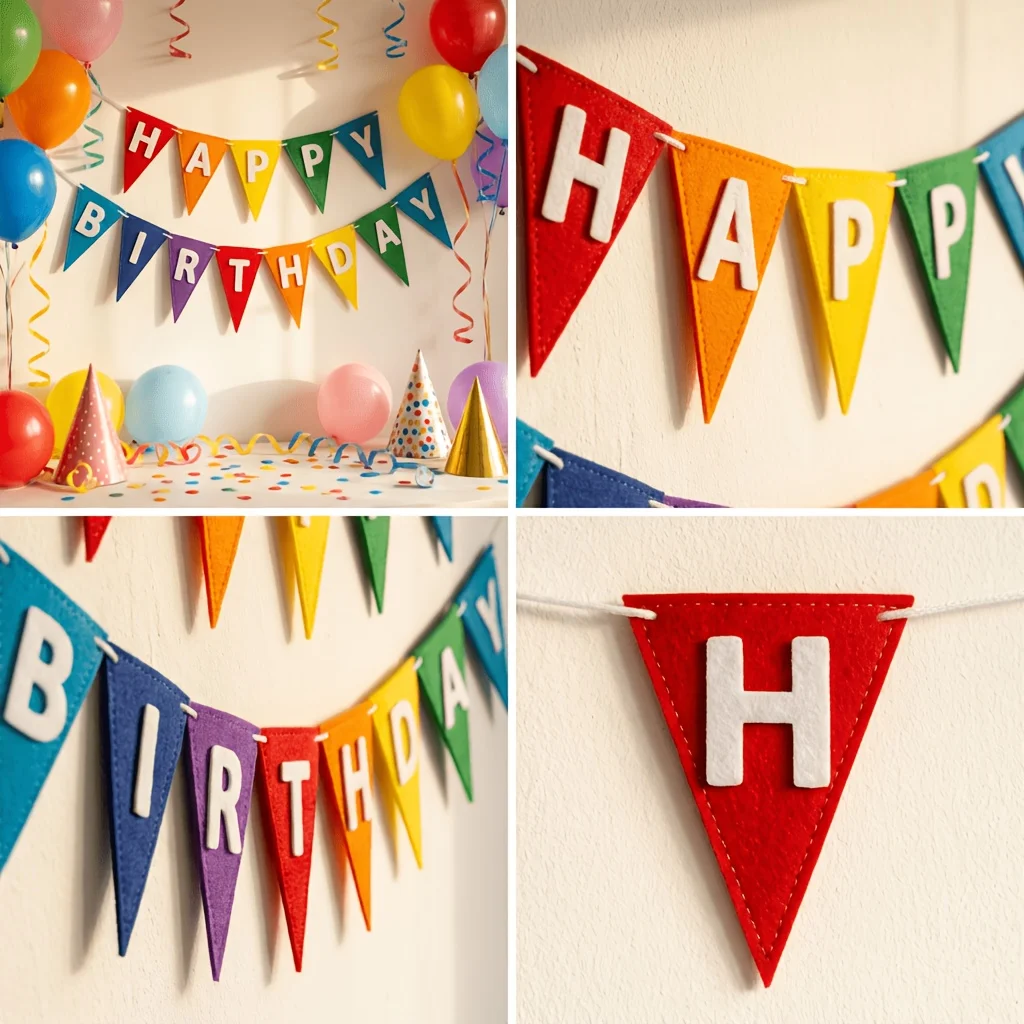 1 Set Happy Birthday Filz-Dreiecksbanner-Set zum Selberbauen, geeignet für Geburtstagsfeiern, Banner-Dekorationszubehör – Detail 3