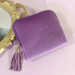 Luxurious Velvet Jewelry Travel Pouch with Tassel Zipper Closure (Purple)