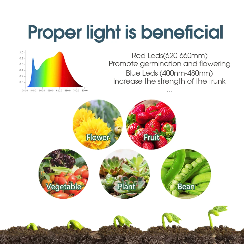 Seedling Starter Nursery Growing Box Plant Propagation Container Tray Kit Full Spectrum LED Growing Light Plastic Pot
