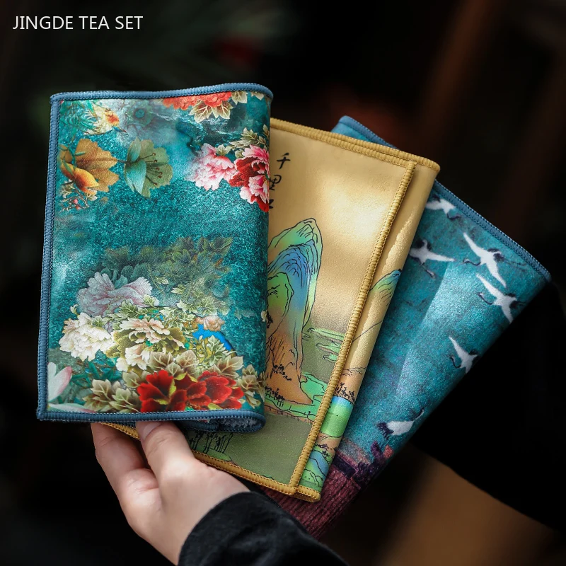 Deerskin Velvet Thickened Water Absorbent Tea Towel High-grade Antique Tea Cloth Kitchen Rag Towel Chinese Tea Set Accessories