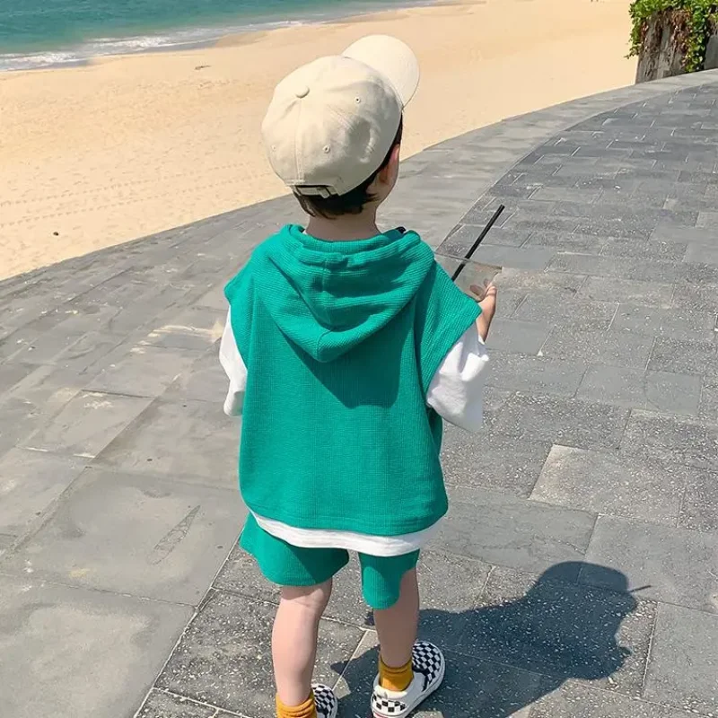 Kids Clothes Sets Short Sleeve Hooded Shirt + short 2Pcs Suit