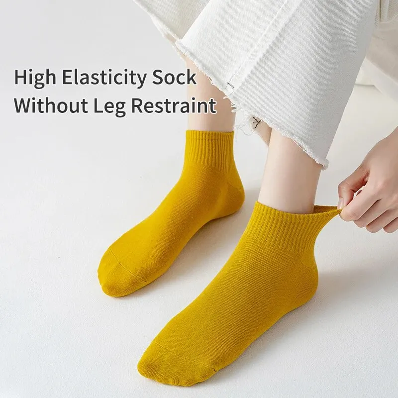 10 Pair Women's Spring Or Summer Four Seasons Solid Candy Color Simple Fashion Trend Sports Comfortable Socks 3