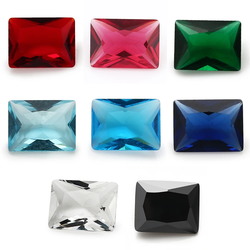 

Size 2x3mm~9x11mm Rectangle Cut Loose Glass Stone Sea Blue Rose Red Green Black Garnet Color Synthetic Gems Beads For Jewelry